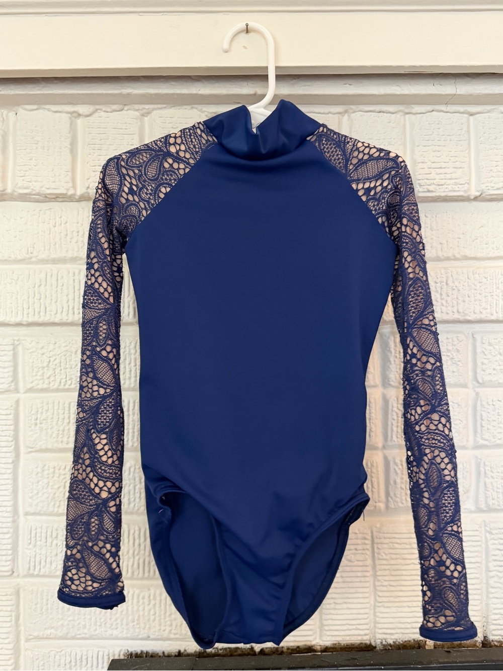 balera Navy Blue Long-Sleeve Lace Dance Leotard